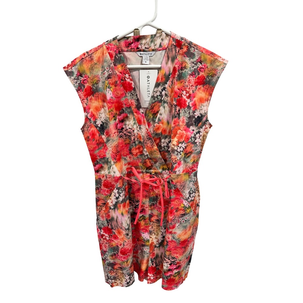 Athleta Marlow Romper Womens Medium Floral Print‎ Sleeveless V-Neck Pocket NWT